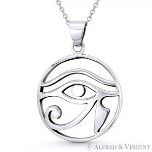 Eye of Horus Egyptian Luck Charm Pendant in Oxidized .925 Sterling Silver